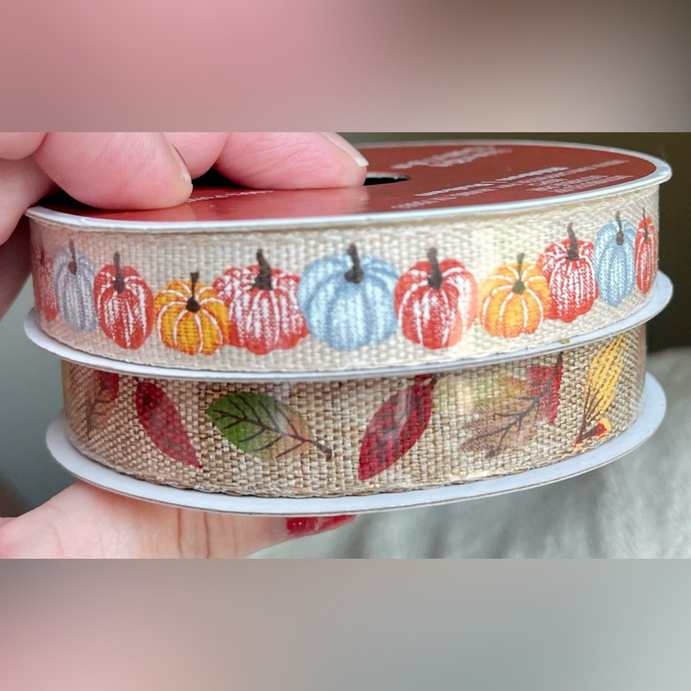 (2) (NWT) Fall ribbon pumpkin & leaves - decor - seasonal - home -gift